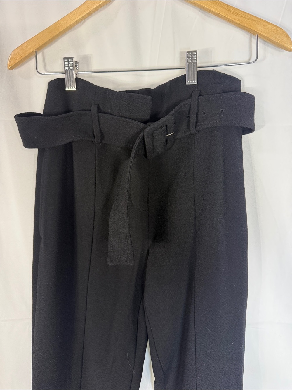 heory Black High-Rise Belted Wool Blend Trousers Size 6 - Picture 4 of 8